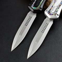 Microtech Abalone AUTO OTF Knife 3.74" 440C Plain Blade, Zinc Alloy Handles