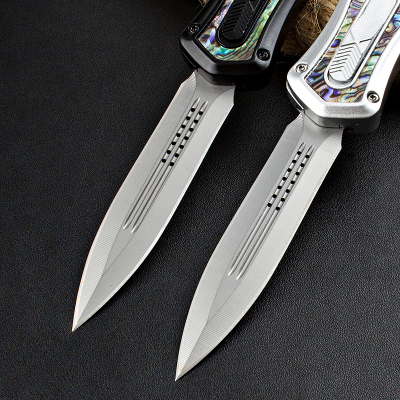 Microtech Abalone AUTO OTF Knife 3.74" 440C Plain Blade, Zinc Alloy Handles