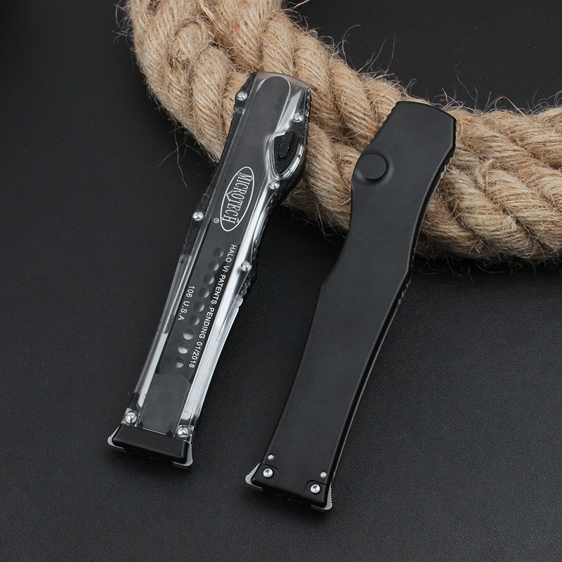 Microtech Marfione Custom Knives Mini Halo VI OTF AUTO 4.33" Elmax Blade, Black Aluminum Alloy+ABS Handles