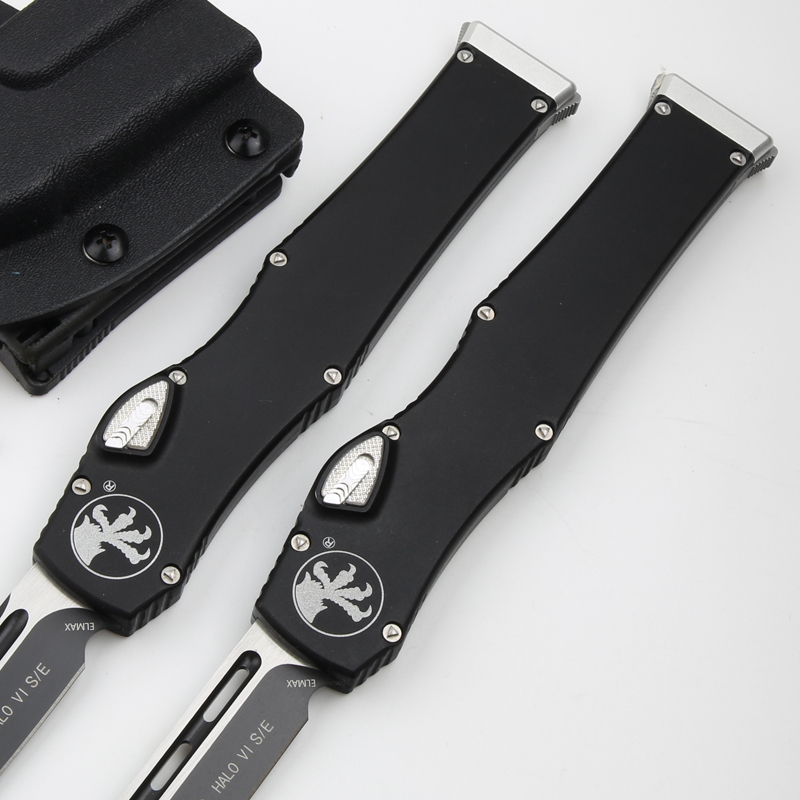 Microtech Marfione Halo VI OTF AUTO Knife 4.17" Elmax Blade, Black Aluminum Alloy Handles