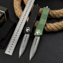 Microtech Combat Troodon AUTO OTF Knife 3.77" Damascus Plain Blade, Aluminum Alloy Handles-A11