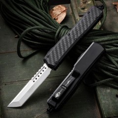 Microtech Navy Hellhound OTF AUTO Knife 3.50" D2 Plain Blade, Aviation Aluminum+Carbon FIber Handles