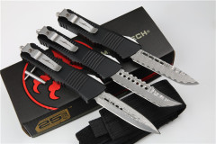 Microtech Hellhound AUTO OTF Knife 3.14" Damascus Plain Blade, Aviation Aluminum Handles