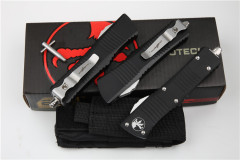 Microtech Hellhound AUTO OTF Knife 3.14" Damascus Plain Blade, Aviation Aluminum Handles
