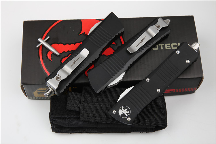 Microtech Hellhound AUTO OTF Knife 3.14" Damascus Plain Blade, Aviation Aluminum Handles