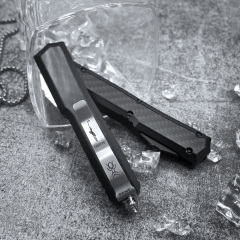 Microtech Makora II OTF AUTO Knife 3.3" D2 Dagger Blade, Black Aviation Aluminum+Carbon Fiber Handles