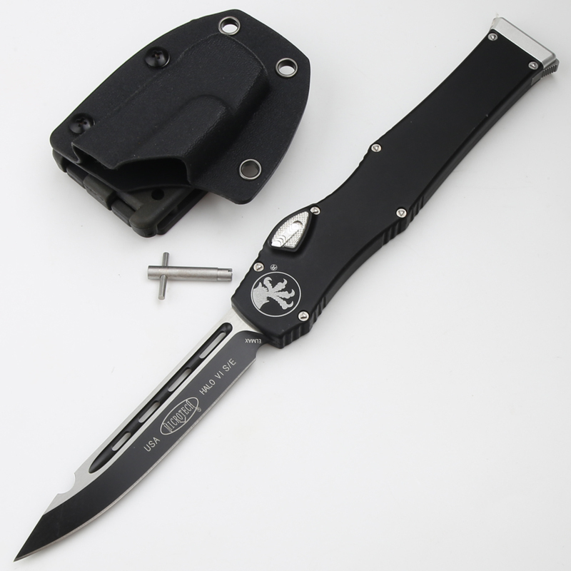 Microtech Marfione Halo VI OTF AUTO Knife 4.17" Elmax Blade, Black Aluminum Alloy Handles