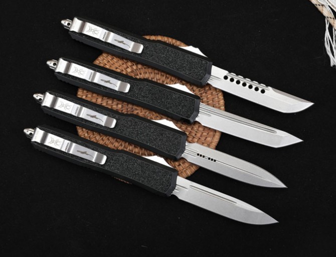 Microtech Navy ANT OTF AUTO Knife 3.34" D2 Plain Blade, Aviation Aluminum Handles