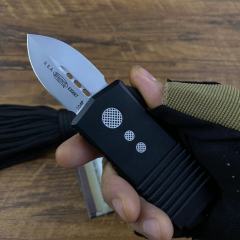 Microtech Mini  Exocet OTF Money Clip AUTO Knife 1.96" 204P Blade, Aviation Aluminum Handles