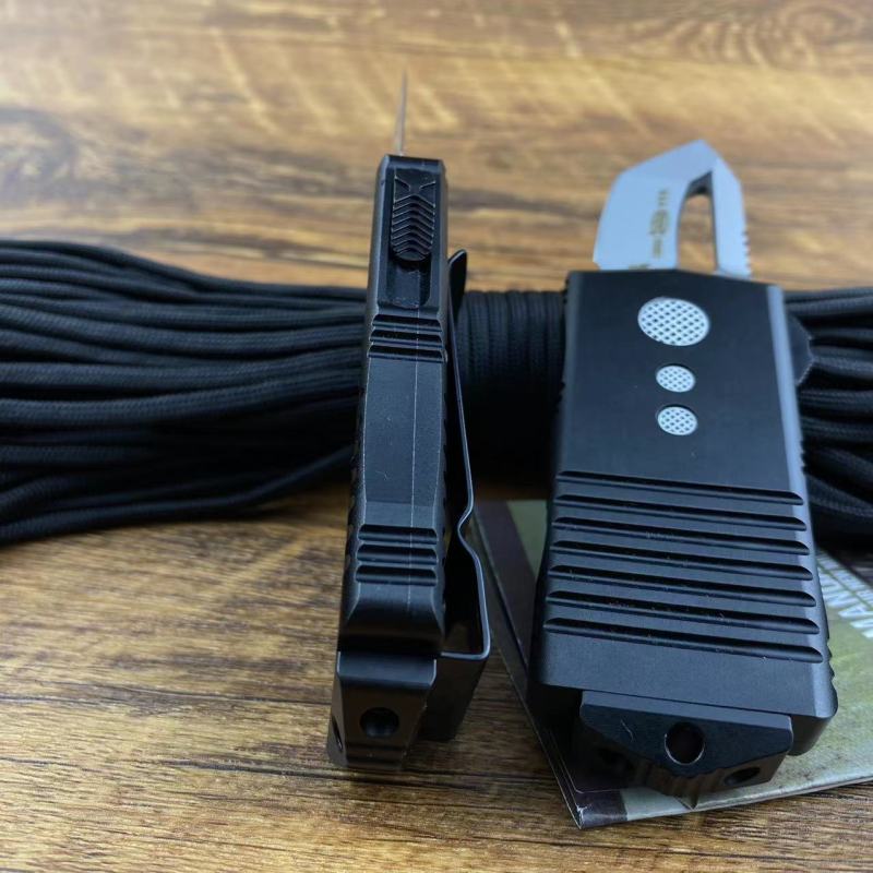 Microtech Mini  Exocet OTF Money Clip AUTO Knife 1.96" 204P Blade, Aviation Aluminum Handles