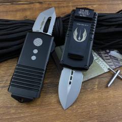 Microtech Mini  Exocet OTF Money Clip AUTO Knife 1.96" 204P Blade, Aviation Aluminum Handles