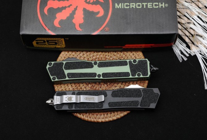 Microtech Scarab II Gen III AUTO OTF Knife 3.85" M390 Stonewashed Drop Point Blade, Aviation Aluminum Handles