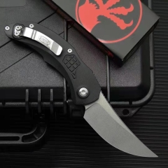 Microtech Brachial AUTO Folding Knife 3.34" M390 Stonewashed Trailing Point Blade, Aviation Aluminum Handles