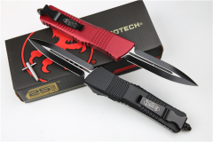 Microtech Troodon AUTO OTF Knife 3.74" M390 Satin Double Edge Dagger Blade, Aviation Aluminum Handles