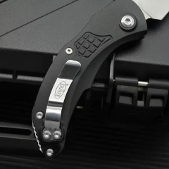 Microtech Brachial AUTO Folding Knife 3.34" M390 Stonewashed Trailing Point Blade, Aviation Aluminum Handles