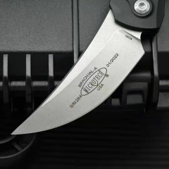 Microtech Brachial AUTO Folding Knife 3.34" M390 Stonewashed Trailing Point Blade, Aviation Aluminum Handles