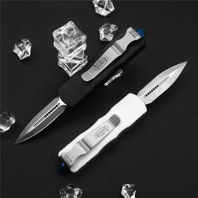 Microtech Mini Dirac AUTO OTF Knife 2.16" D2 Double Edge Dagger Blade, Aviation Aluminum Handles