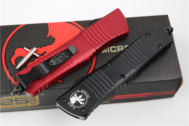Microtech Troodon AUTO OTF Knife 3.74" M390 Satin Double Edge Dagger Blade, Aviation Aluminum Handles