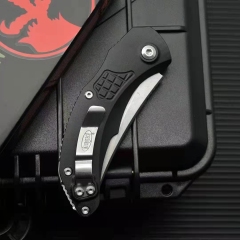 Microtech Brachial AUTO Folding Knife 3.34" M390 Stonewashed Trailing Point Blade, Aviation Aluminum Handles