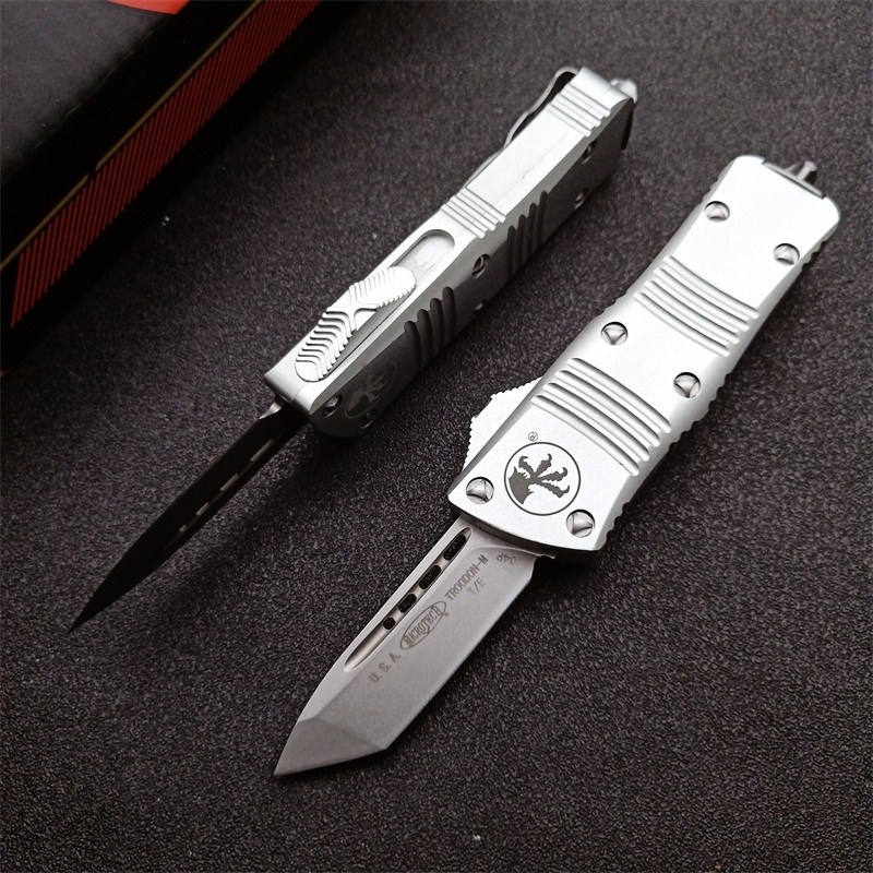 Microtech Mini Troodon AUTO OTF Knife 1.88" D2 Double Edge Blade, Aviation Aluminum Handles