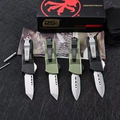 Microtech Mini Troodon AUTO OTF Knife 1.96" D2 Double Edge Blade, Aviation Aluminum(T6 Handles