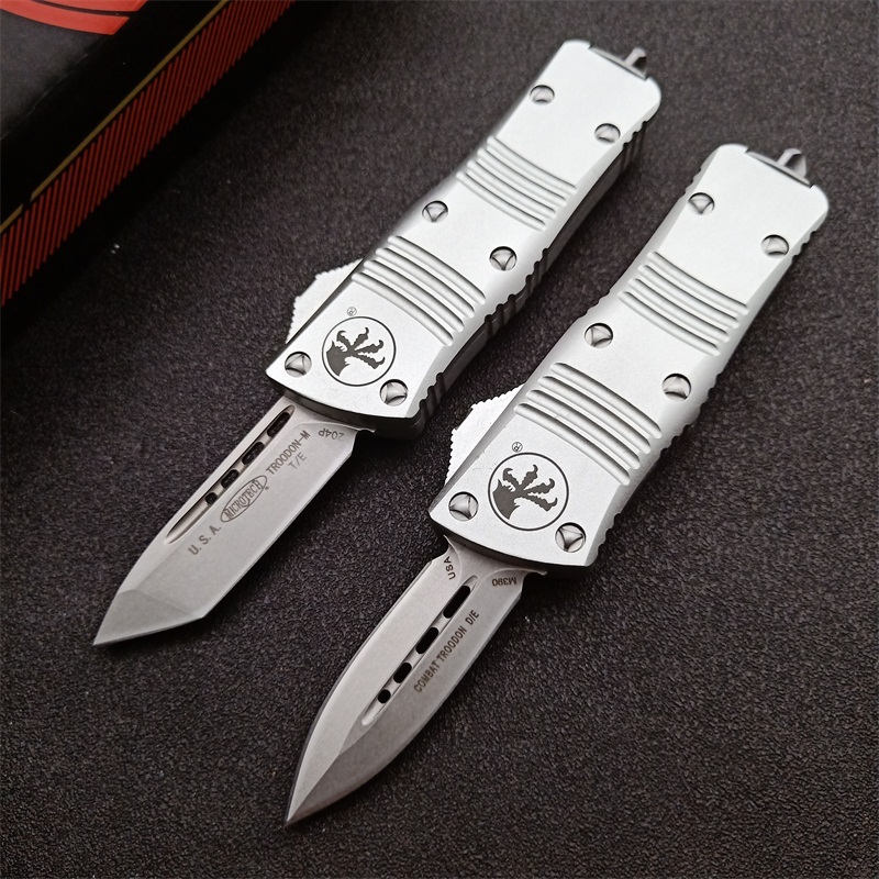 Microtech Mini Troodon AUTO OTF Knife 1.88" D2 Double Edge Blade, Aviation Aluminum Handles