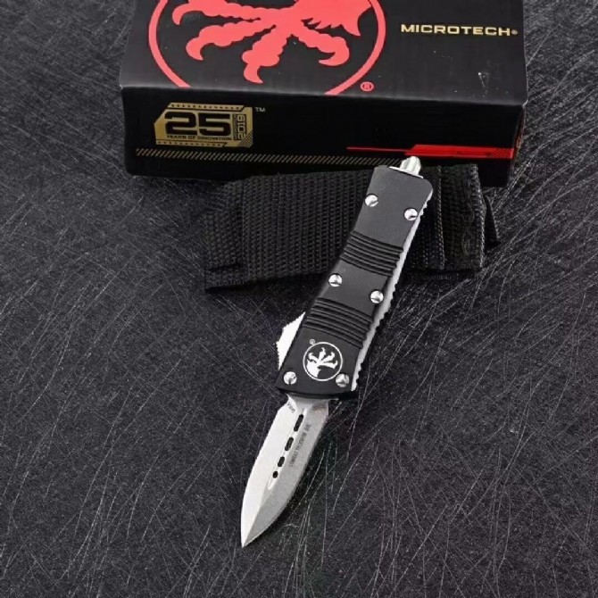 Microtech Mini Troodon AUTO OTF Knife 1.96" D2 Double Edge Blade, Aviation Aluminum(T6 Handles