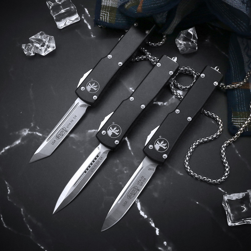 Microtech Mini UTX-70 AUTO OTF Knife 2.40" D2 Plain Blade, Aviation Aluminum Handles