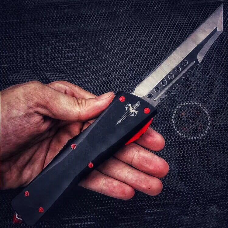 Microtech UT-Star War OTF AUTO Knife 3.77" D2 Plain Blade, Aviation Aluminum Handles