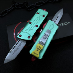 Microtech Mini Bounty Hunter AUTO OTF Knife 1.88" D2 Double Edge Blade, Aviation Aluminum Handles
