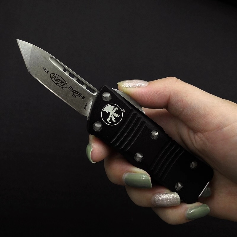 Microtech Mini Troodon AUTO OTF Knife 1.96" D2 Double Edge Blade, Aviation Aluminum(T6 Handles