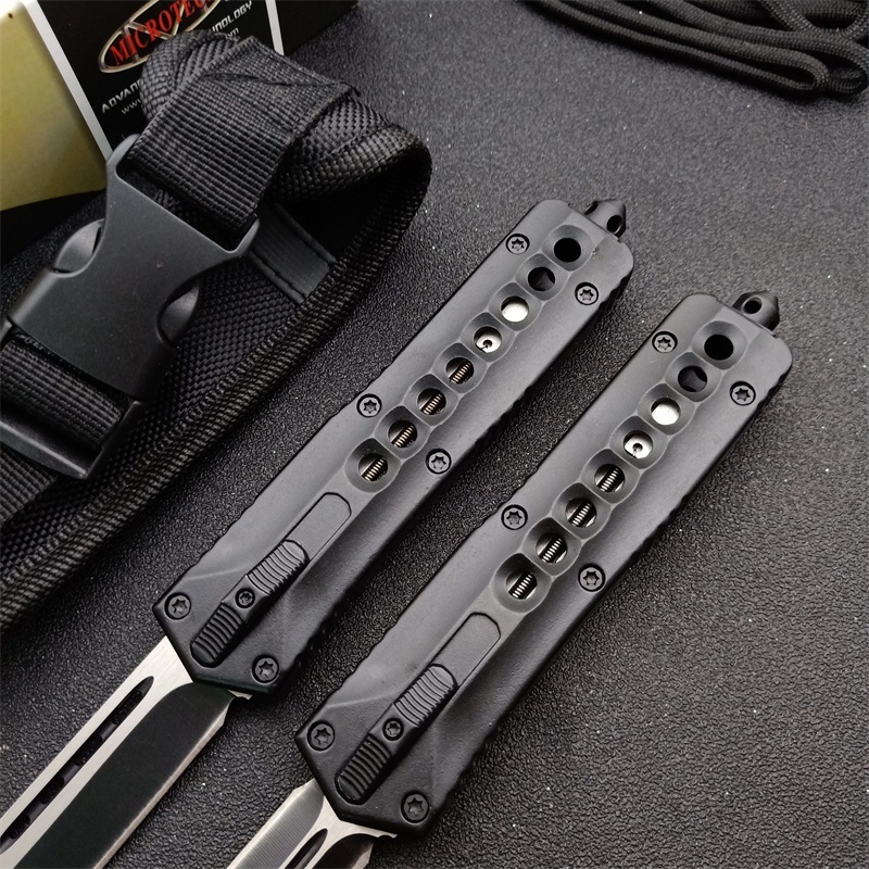 Microtech Eight Holes OTF AUTO Knife 3.74" 440 Plain Blade, Zinc Aluminum Alloy Handles