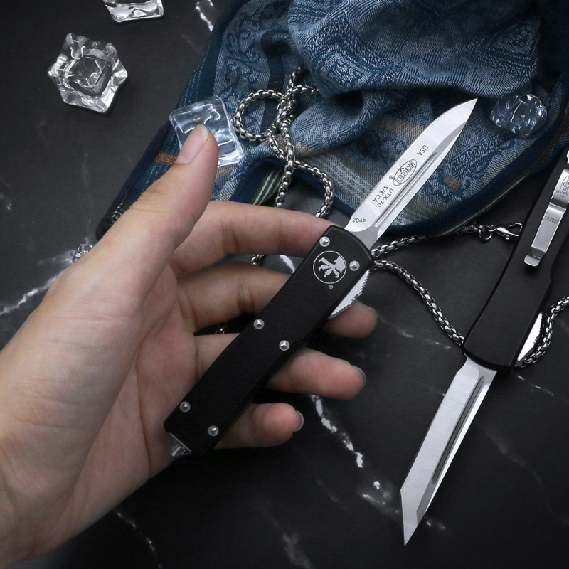 Microtech Mini UTX-70 AUTO OTF Knife 2.40" D2 Plain Blade, Aviation Aluminum Handles