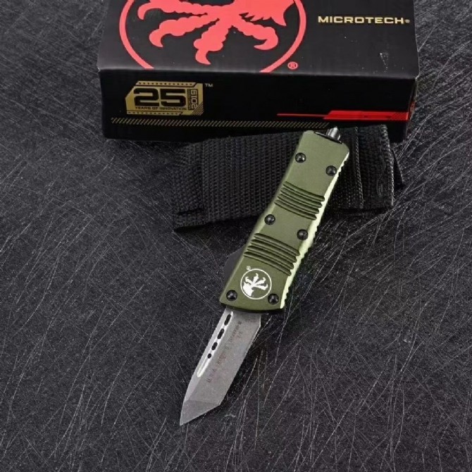 Microtech Mini Troodon AUTO OTF Knife 1.96" D2 Double Edge Blade, Aviation Aluminum(T6 Handles
