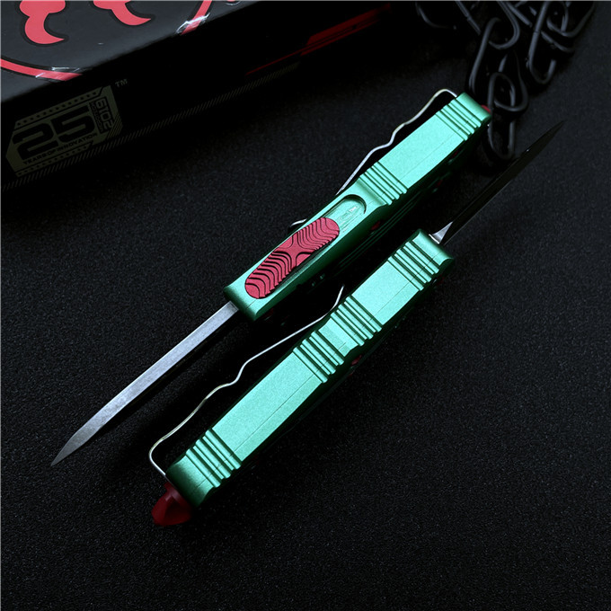 Microtech Mini Bounty Hunter AUTO OTF Knife 1.88" D2 Double Edge Blade, Aviation Aluminum Handles