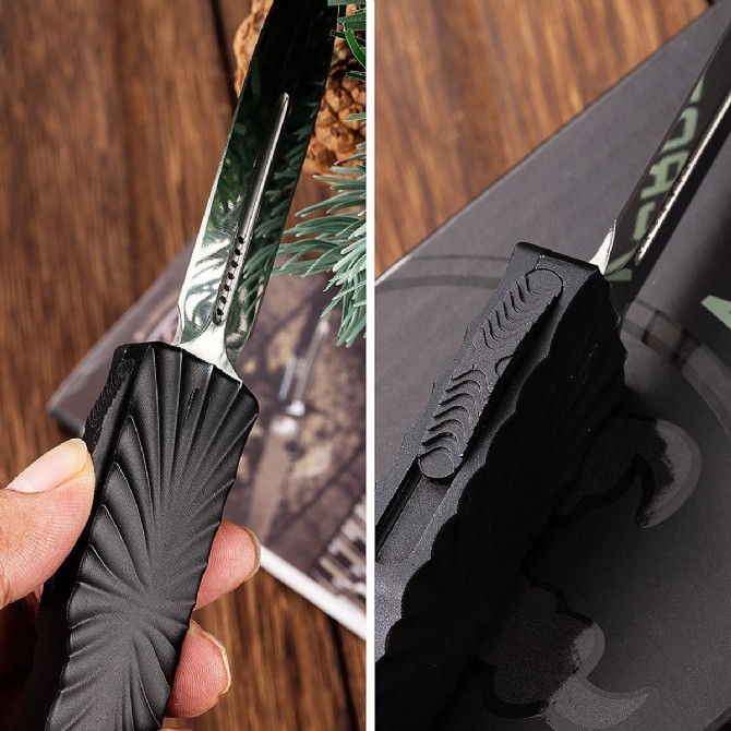 Microtech Attacker OTF AUTO Knife 3.50" D2 Plain Blade, Aviation Aluminum Handles