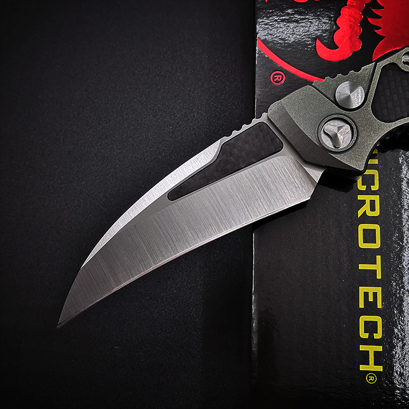 Microtech Hawk Karambit AUTO Folding Knife 3.74" D2 Plain Blade, Aviation Aluminum Handles