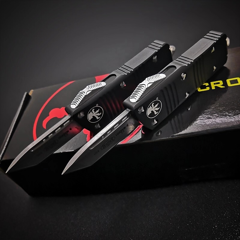 Microtech Mini Troodon AUTO OTF Knife 1.96" D2 Double Edge Blade, Aviation Aluminum(T6 Handles