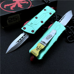 Microtech Mini Bounty Hunter AUTO OTF Knife 1.88" D2 Double Edge Blade, Aviation Aluminum Handles
