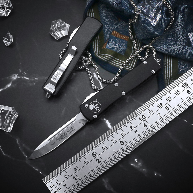 Microtech Mini UTX-70 AUTO OTF Knife 2.40" D2 Plain Blade, Aviation Aluminum Handles