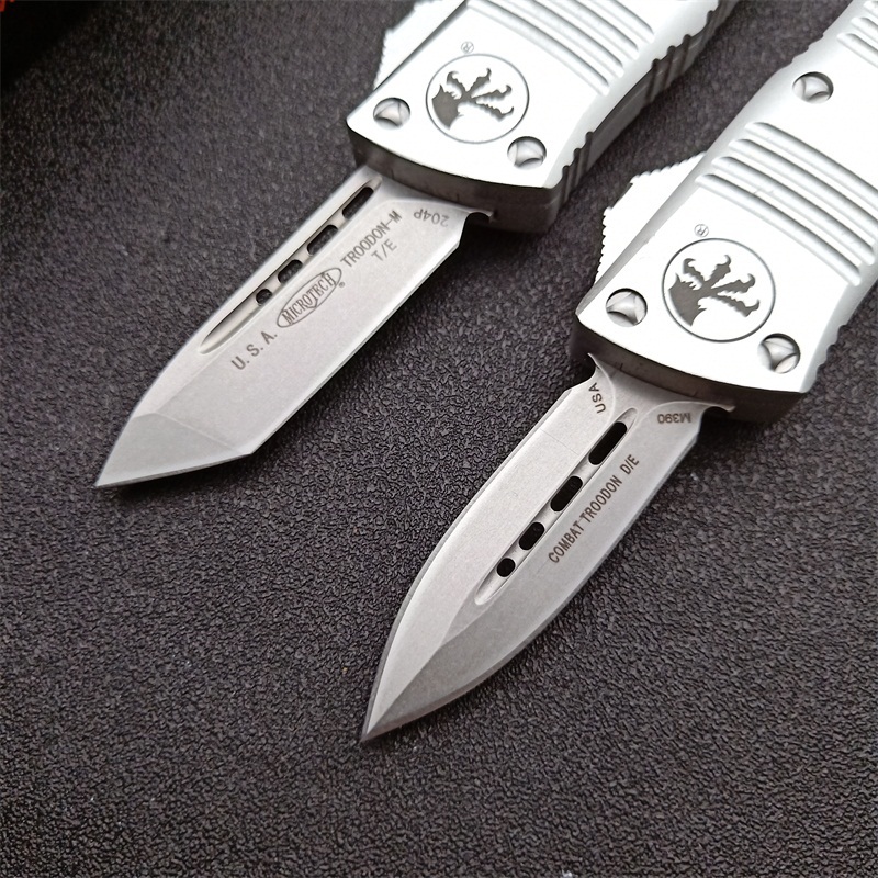 Microtech Mini Troodon AUTO OTF Knife 1.88" D2 Double Edge Blade, Aviation Aluminum Handles