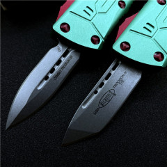 Microtech Mini Bounty Hunter AUTO OTF Knife 1.88" D2 Double Edge Blade, Aviation Aluminum Handles