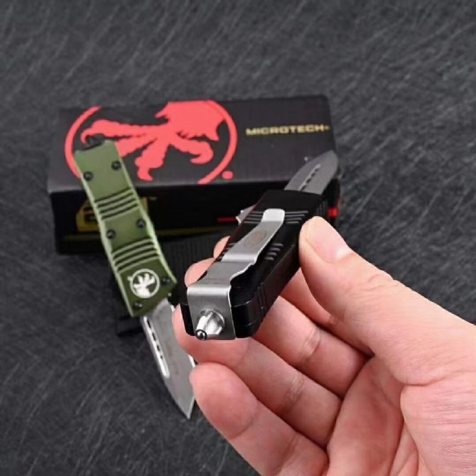 Microtech Mini Troodon AUTO OTF Knife 1.96" D2 Double Edge Blade, Aviation Aluminum(T6 Handles
