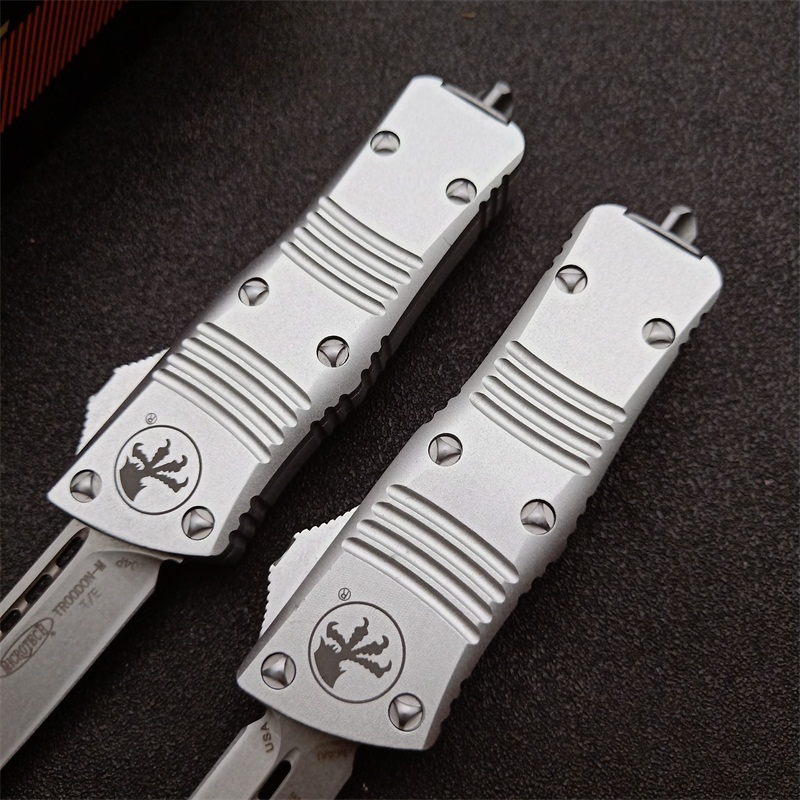 Microtech Mini Troodon AUTO OTF Knife 1.88" D2 Double Edge Blade, Aviation Aluminum Handles