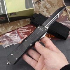 Microtech Combat Troodon Tactical AUTO OTF Knife 3.74" Black D2 Hellhound Blade, Aviation Aluminum Handles