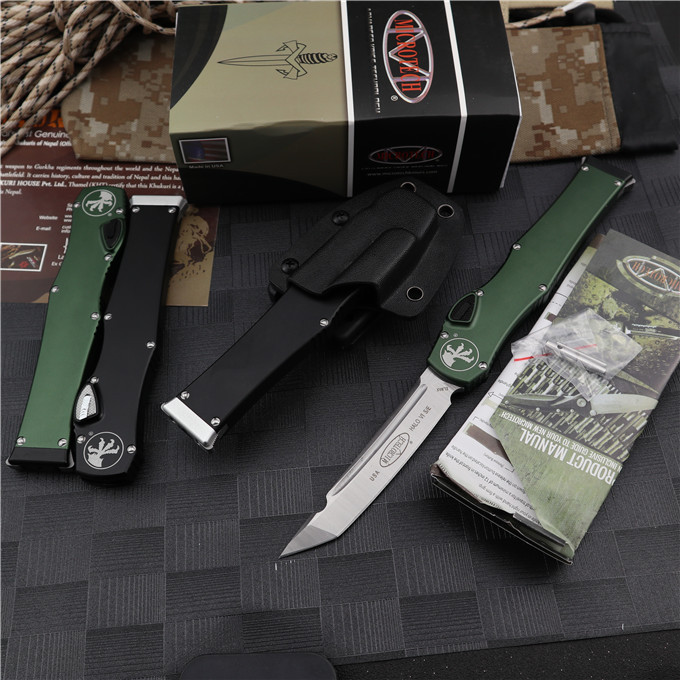 Microtech Customs 150-10 Halo VI OTF AUTO Knife 4.17" Elmax Blade, Aluminum Alloy Handles
