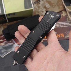 Microtech Combat Troodon Tactical AUTO OTF Knife 3.74" Black D2 Hellhound Blade, Aviation Aluminum Handles