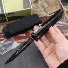 Microtech Combat Troodon Tactical AUTO OTF Knife 3.74" Black D2 Hellhound Blade, Aviation Aluminum Handles