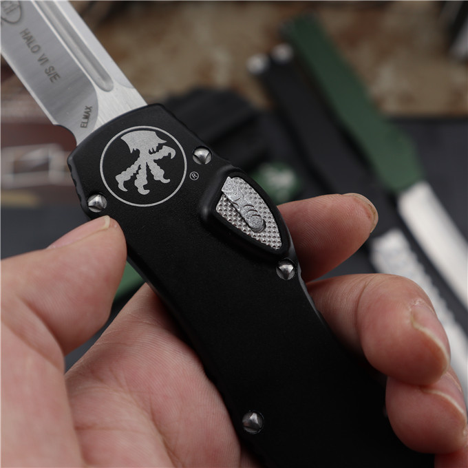 Microtech Customs 150-10 Halo VI OTF AUTO Knife 4.17" Elmax Blade, Aluminum Alloy Handles