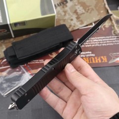 Microtech Combat Troodon Tactical AUTO OTF Knife 3.74" Black D2 Hellhound Blade, Aviation Aluminum Handles